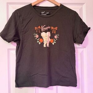 Kewpie Graphic Cropped T-Shirt Black Cotton Size L